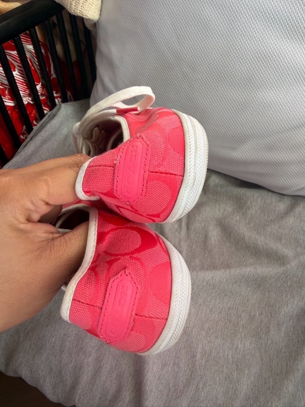Coach Hot Pink Canvas Lace-Up Sneakers with White Trim - Picture 3 of 7